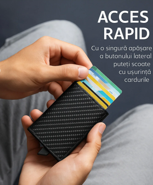 Portofel Automatizat pentru 7 Carduri și Cash cu Buton de Ejectare