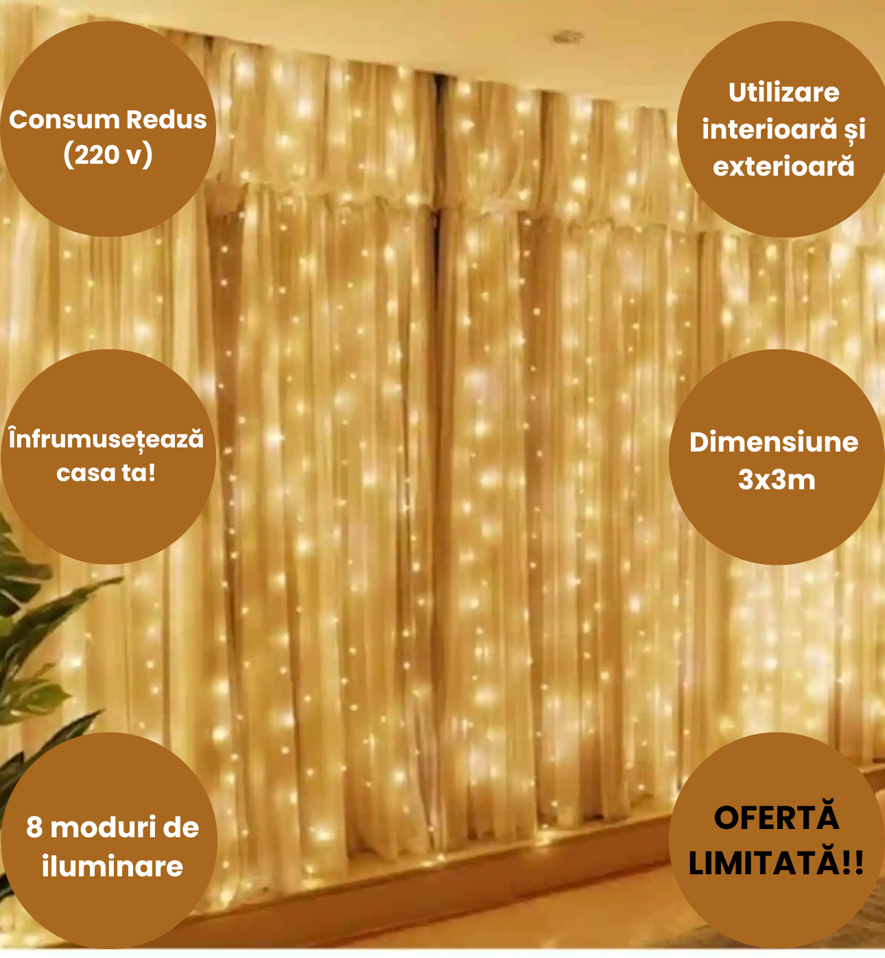 Instalatie perdea 3x3M de Crăciun LED