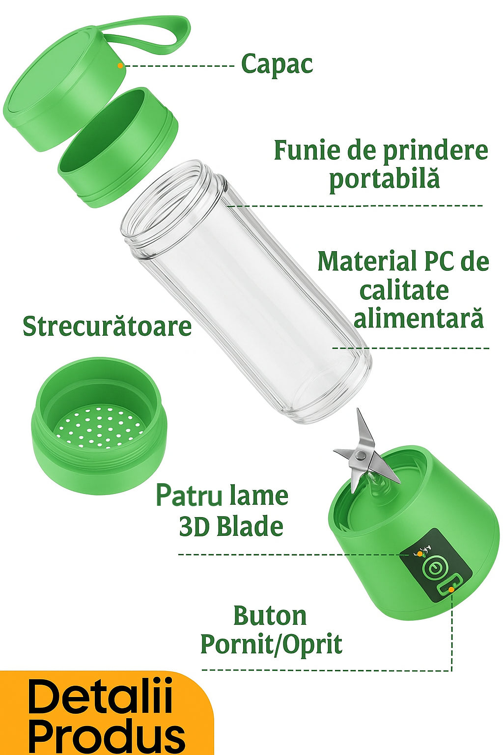 Blender Portabil USB 4 lame 380 ML